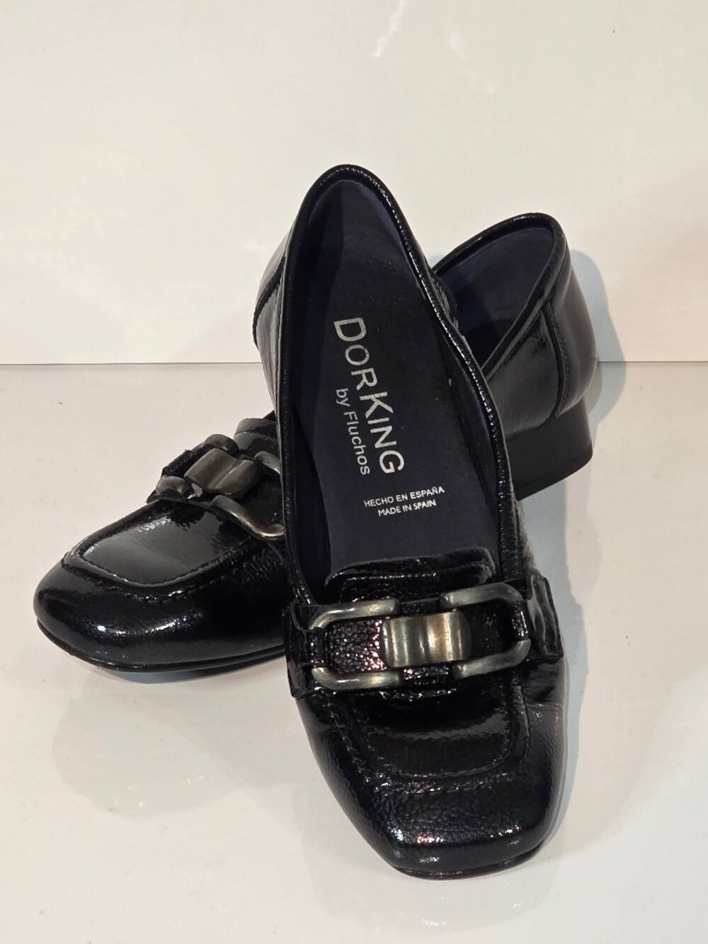 Dorking by Fluchos Patent Leather Chain Loafers • Black • Made in Spain • Size 3